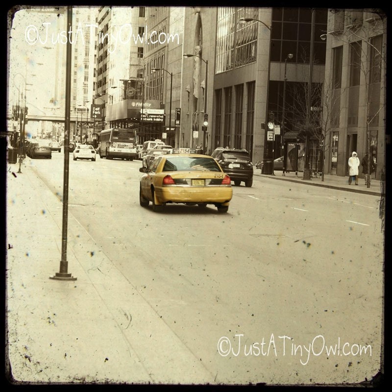 Downtown Chicago Yellow Cab TTV Style Metallic 8x8 Photograph