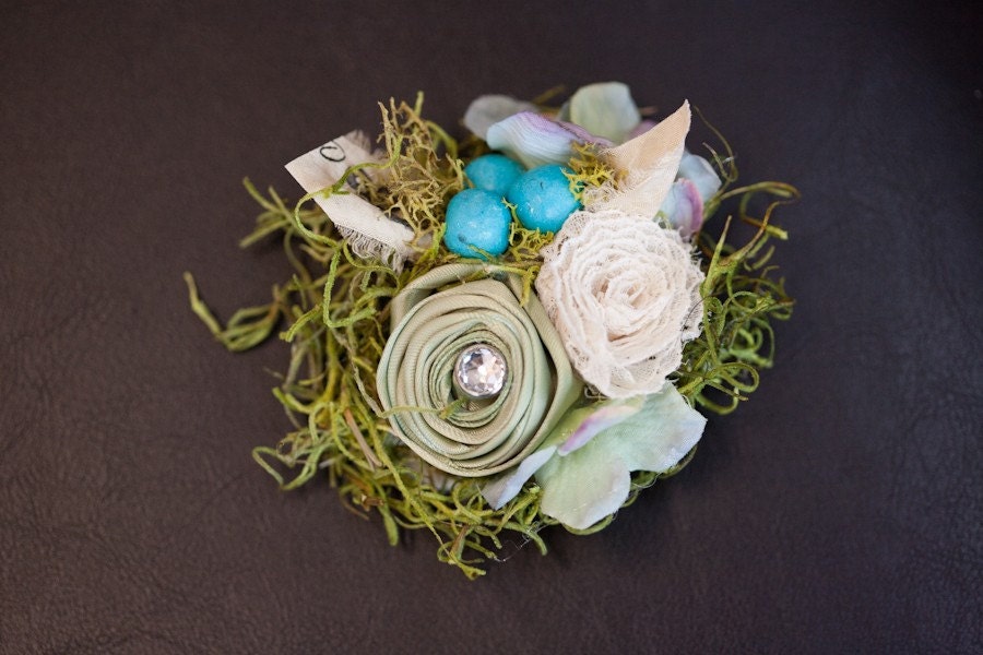 Spring Green Nature Inspired Baby Photography Prop Headband featuring Robin eggs and a bit of bling