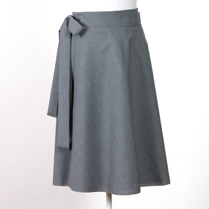 Wrap Skirt - light grey tropical wool