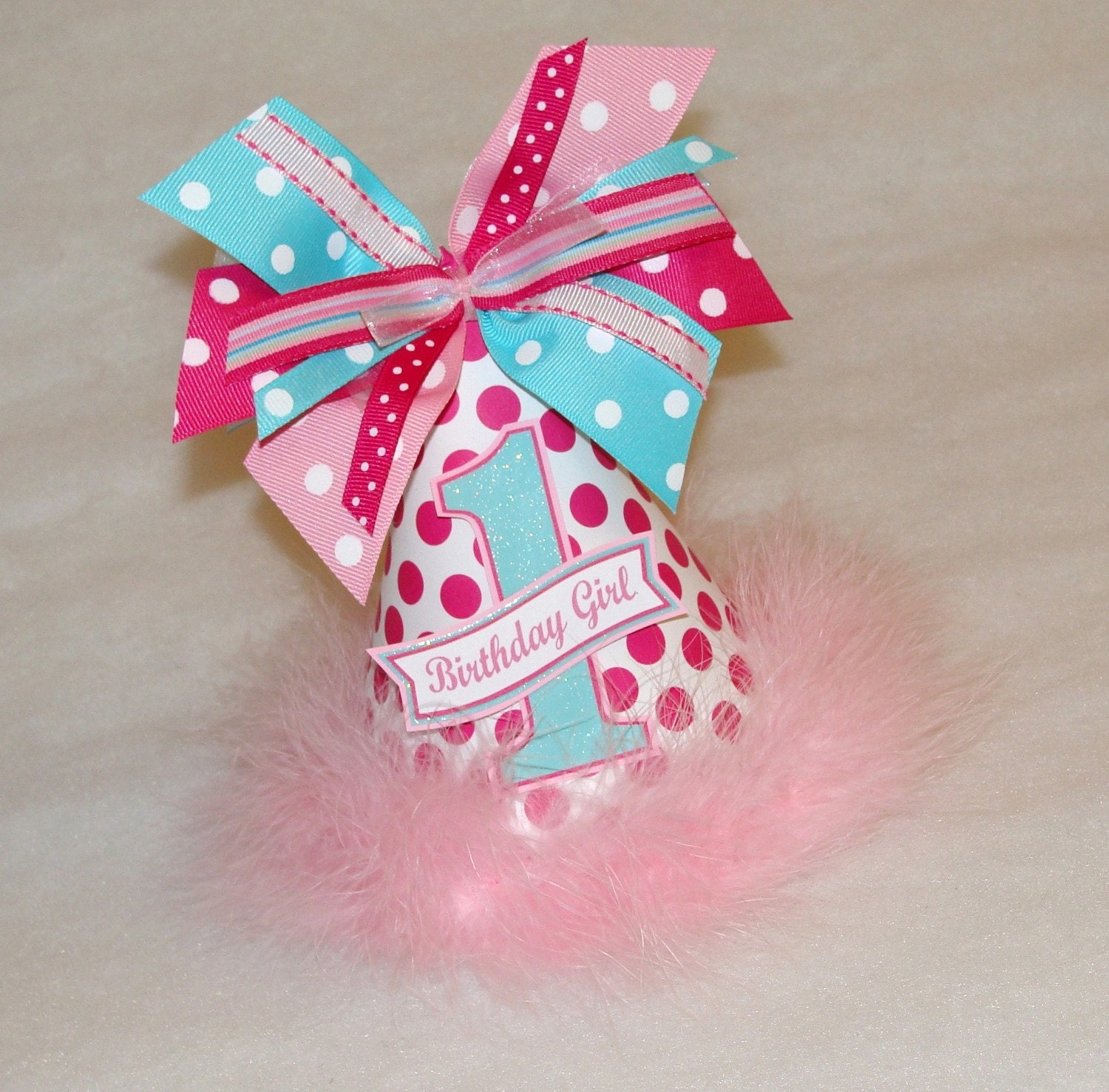 Hot Pink and Aqua Polka Dot Party Hat