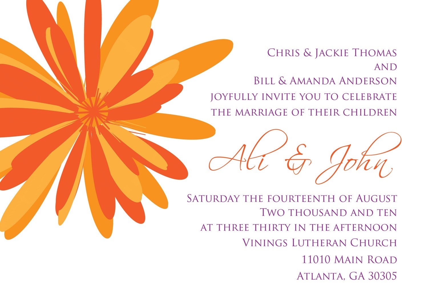 Wedding Collection:  Chrysanthemum Tangerine & Plum