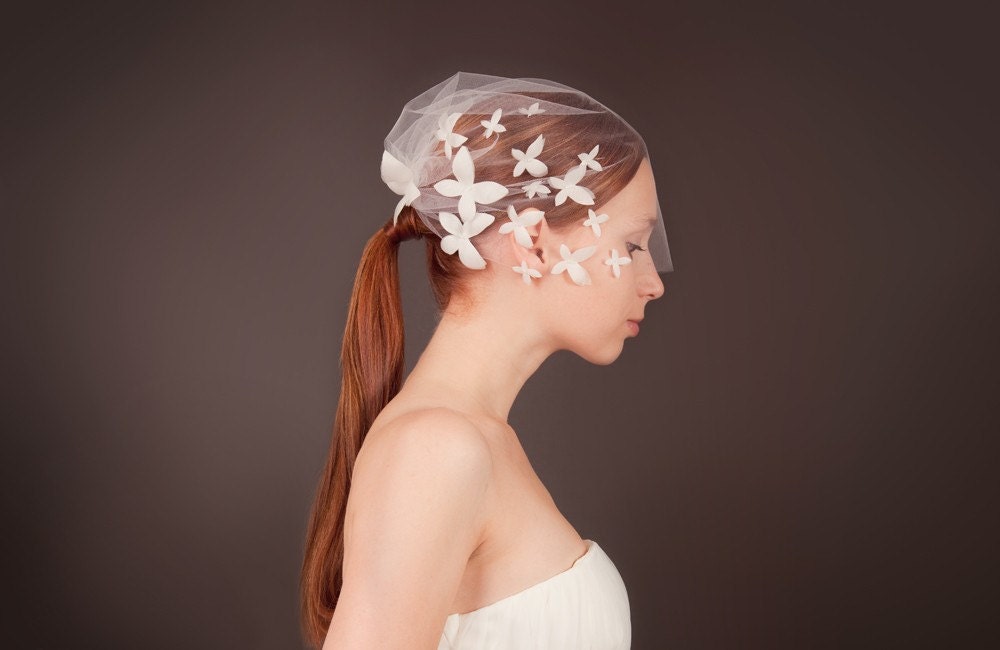 Blushing Butterfly - Bridal Tulle Birdcage veil