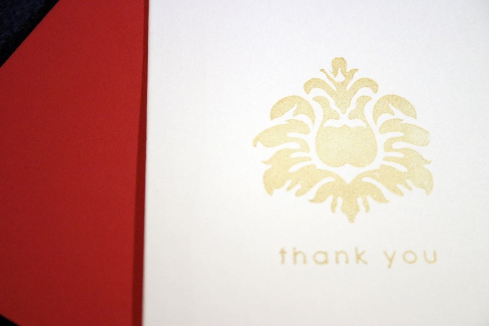 Thank You Notes with Small Flourish and Wild Cherry Envelopes - Set of 10 A2 Note Cards