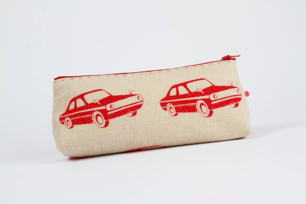 Pencil zipper pouch - Echino cars in red