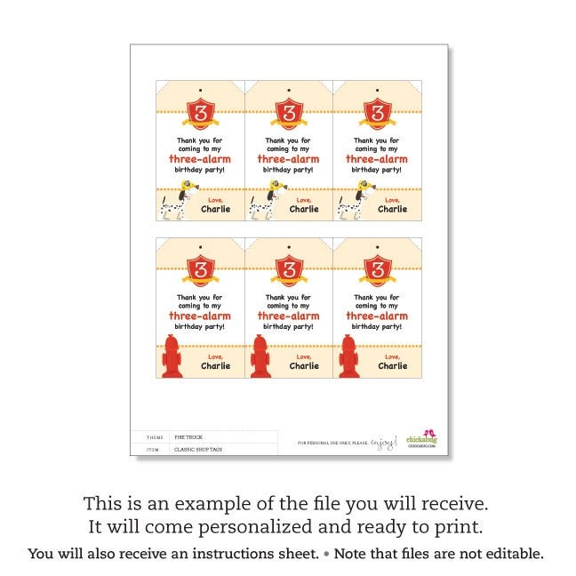 Fire Truck party - Personalized DIY printable favor tags