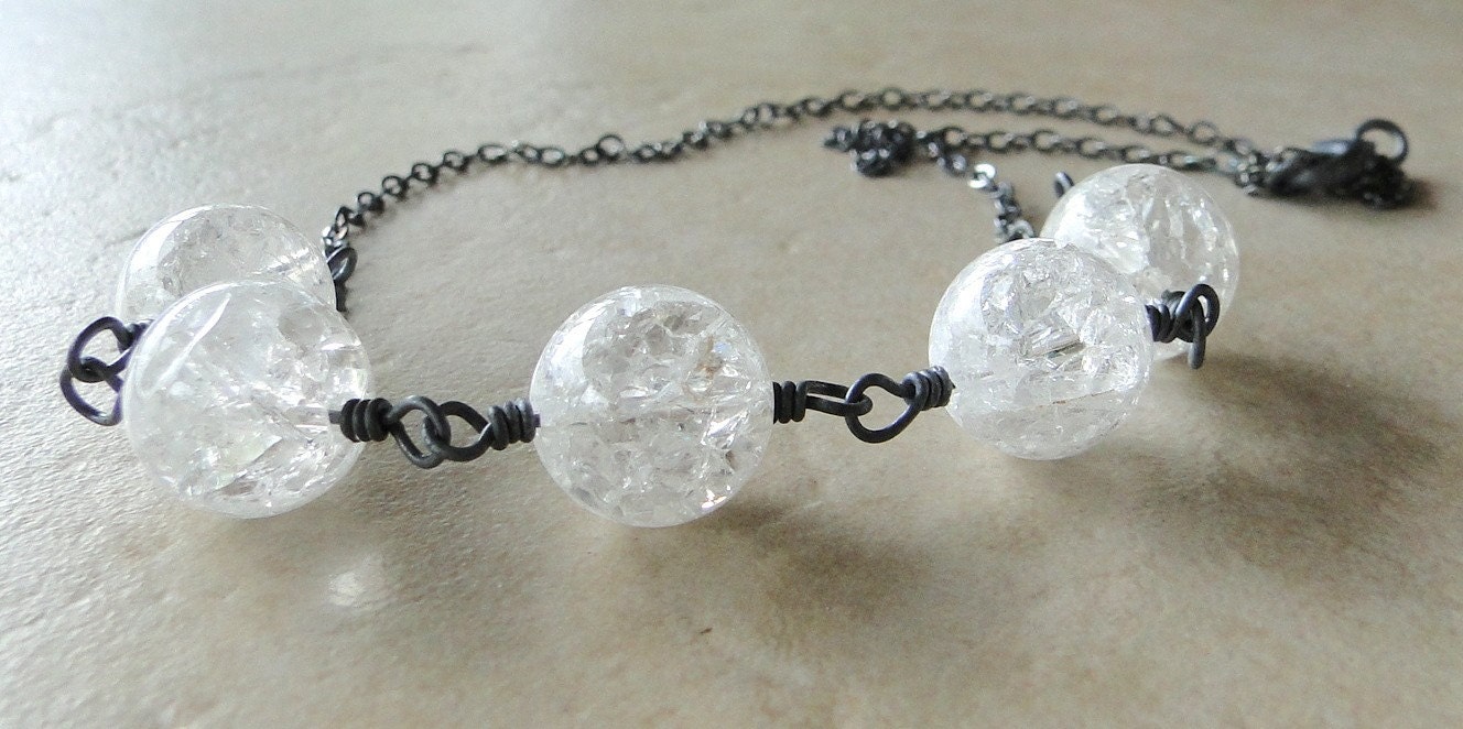 Quartz Crystal Necklace With Oxidized Sterling Silver by beadsme