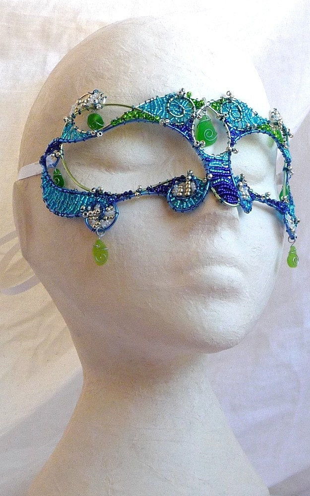 Sea glass masquerade mask, handmade