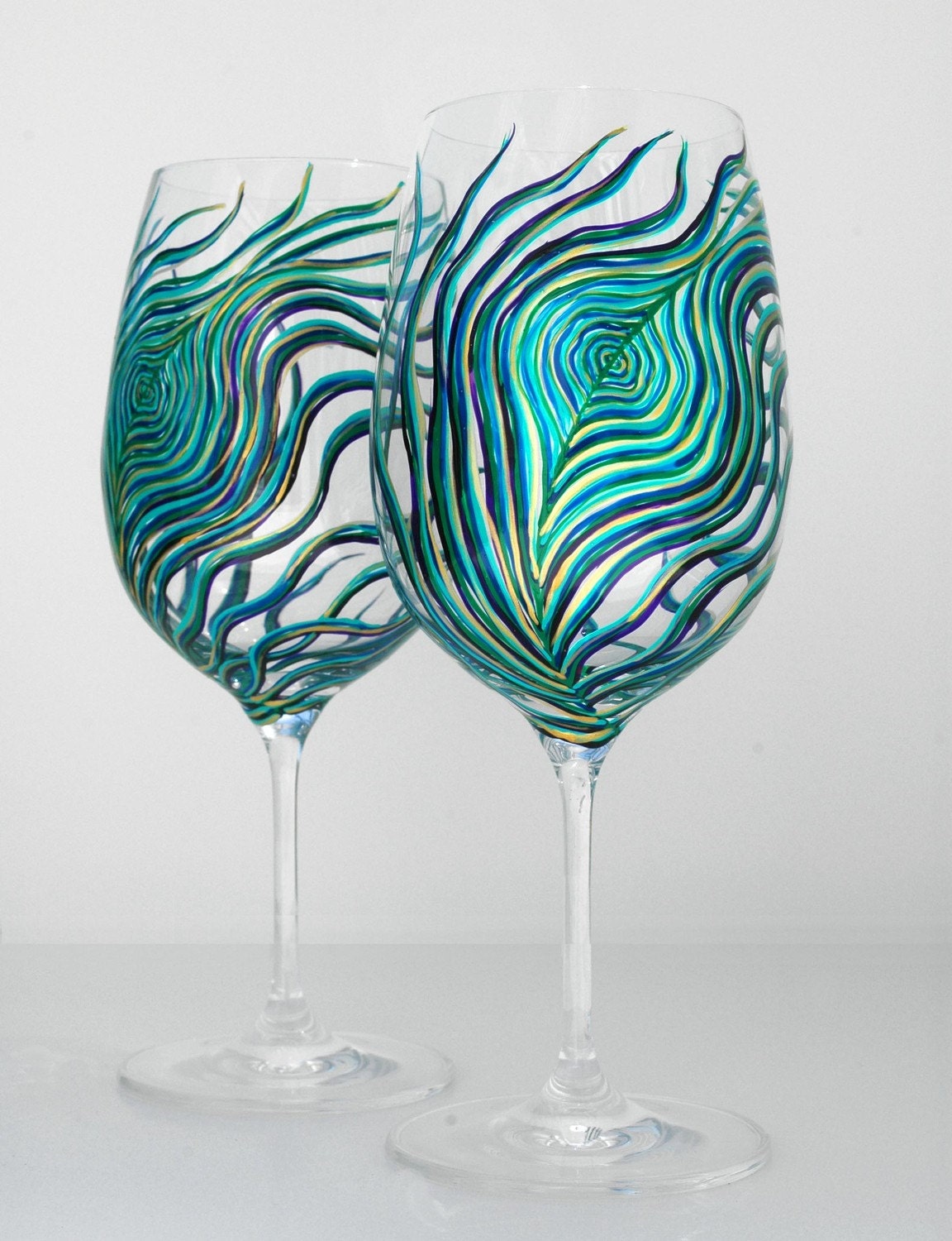 Peacock Wine Glasses--Set of 4