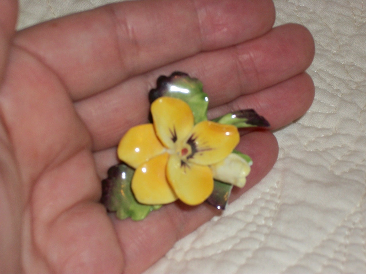 Vintage Made in England Bone China Floral Pansy Brooch Pin -  Staffordshire