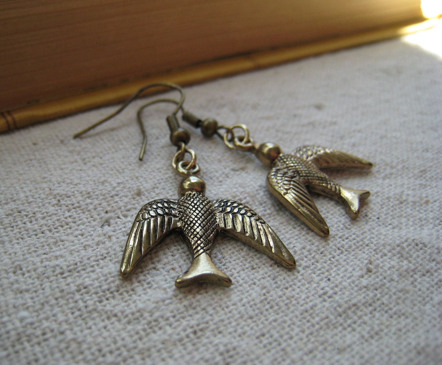 brass bird earrings - hang in there