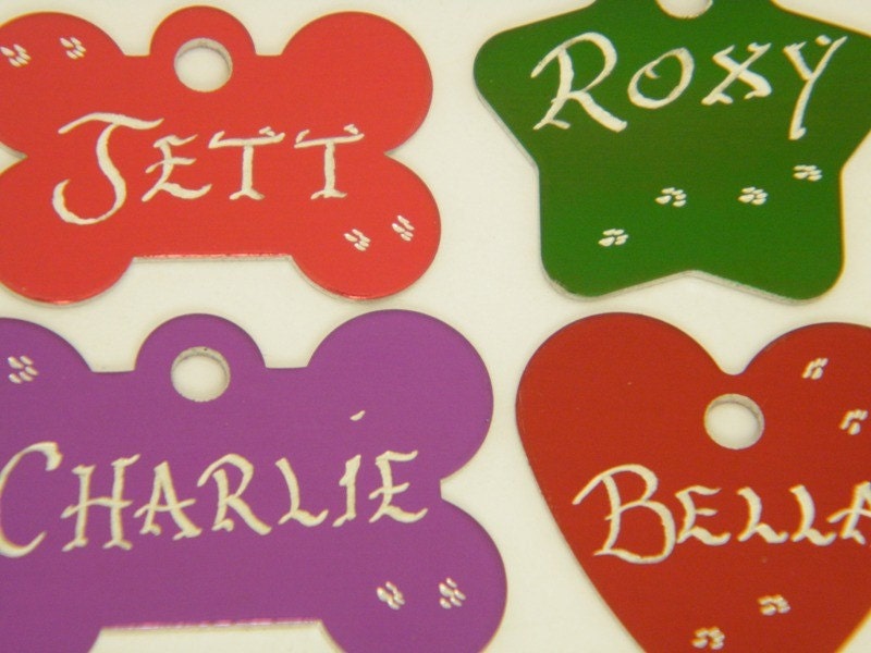 HandEngraved -Buy 2 / 3rd FREE - Pet Dog or Cat ID Tags - 10 Great Shapes 7 Great Colors Available -