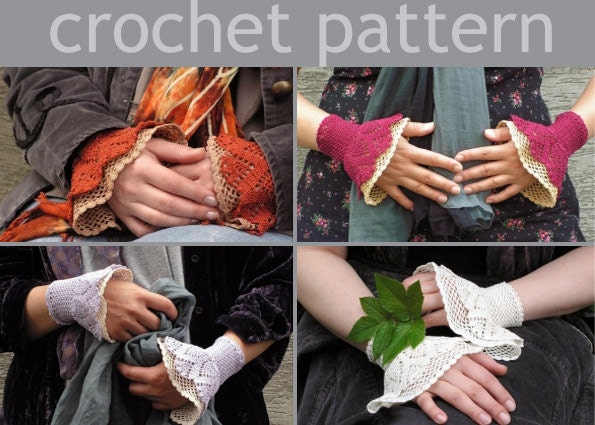 PDF CROCHET PATTERN - open work layered wrist warmers cuffs
