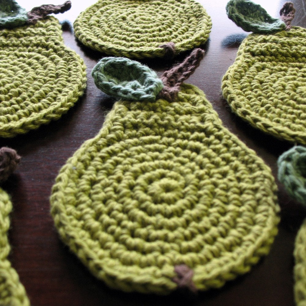 Easy Crochet Pear Coaster Pattern DIY Fruit green step by step tutorial tut do it yourself how to beginner intermediate advanced pdf file