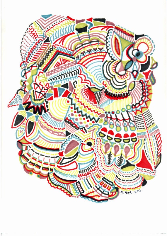 original abstract colorful tribal marker drawing