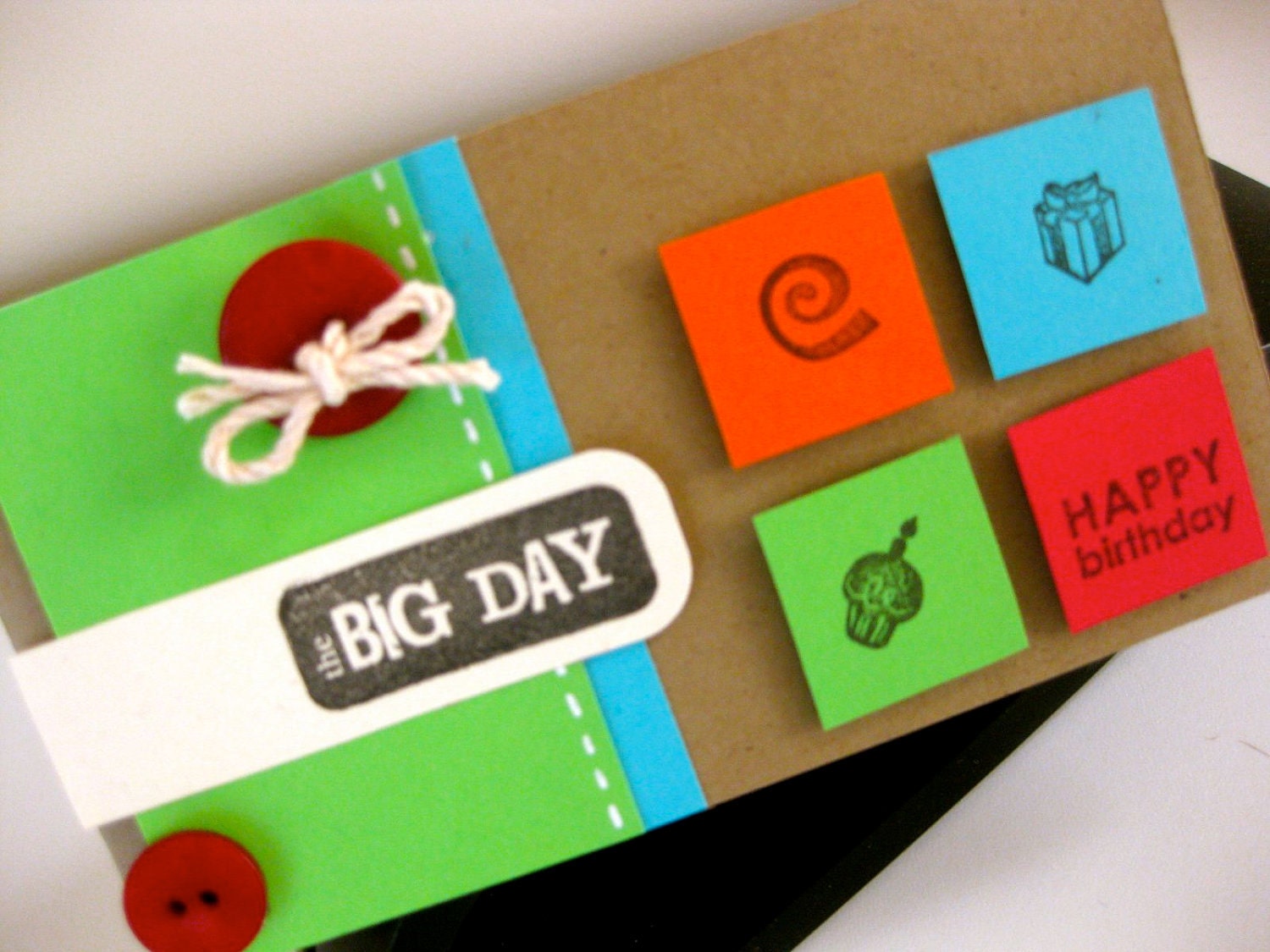 Birthday mini greeting card, the big day card, bright card, 3D, fun birthday card, for boys, unisex birthday card