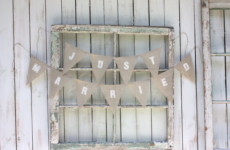 Just married burlap banner shabby chic