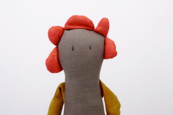 Limited Edition - Flower Doll in Pink, yellow, brown, and gray handmade doll