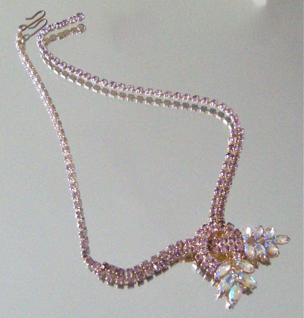 Vintage Rhinestone Necklace in Pink Champagne