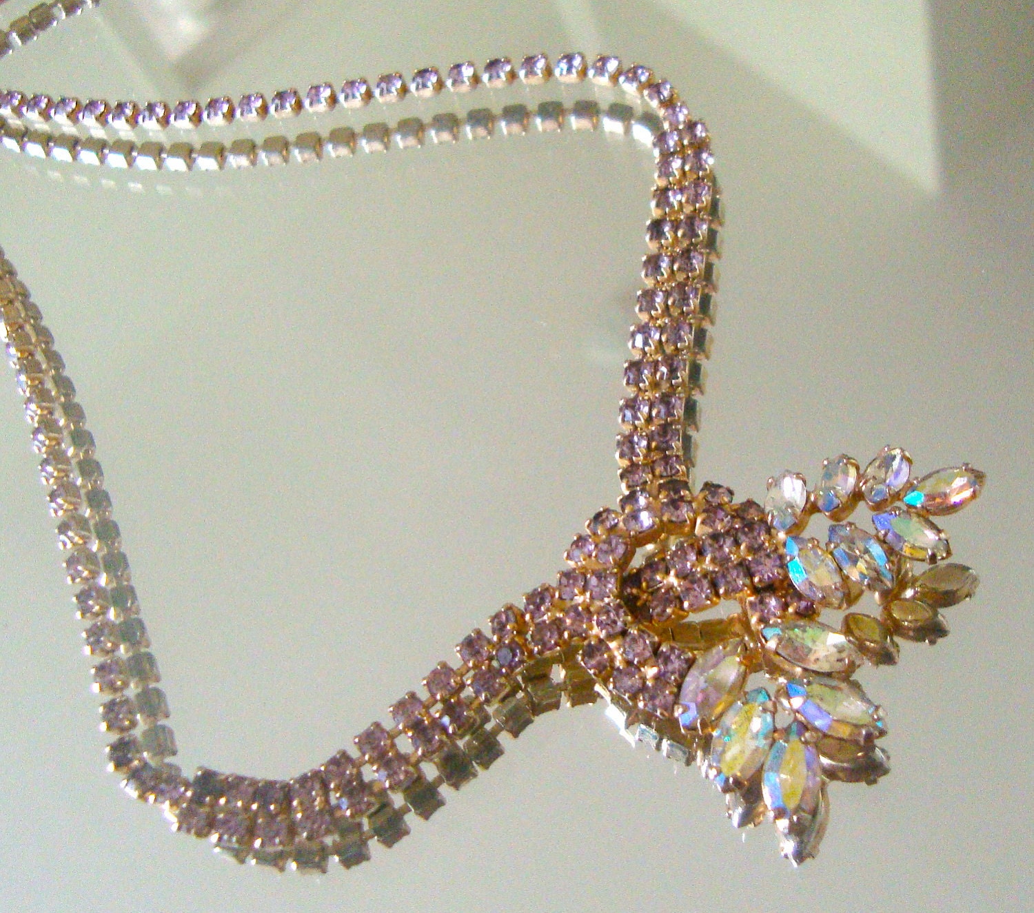 Vintage Rhinestone Necklace in Pink Champagne