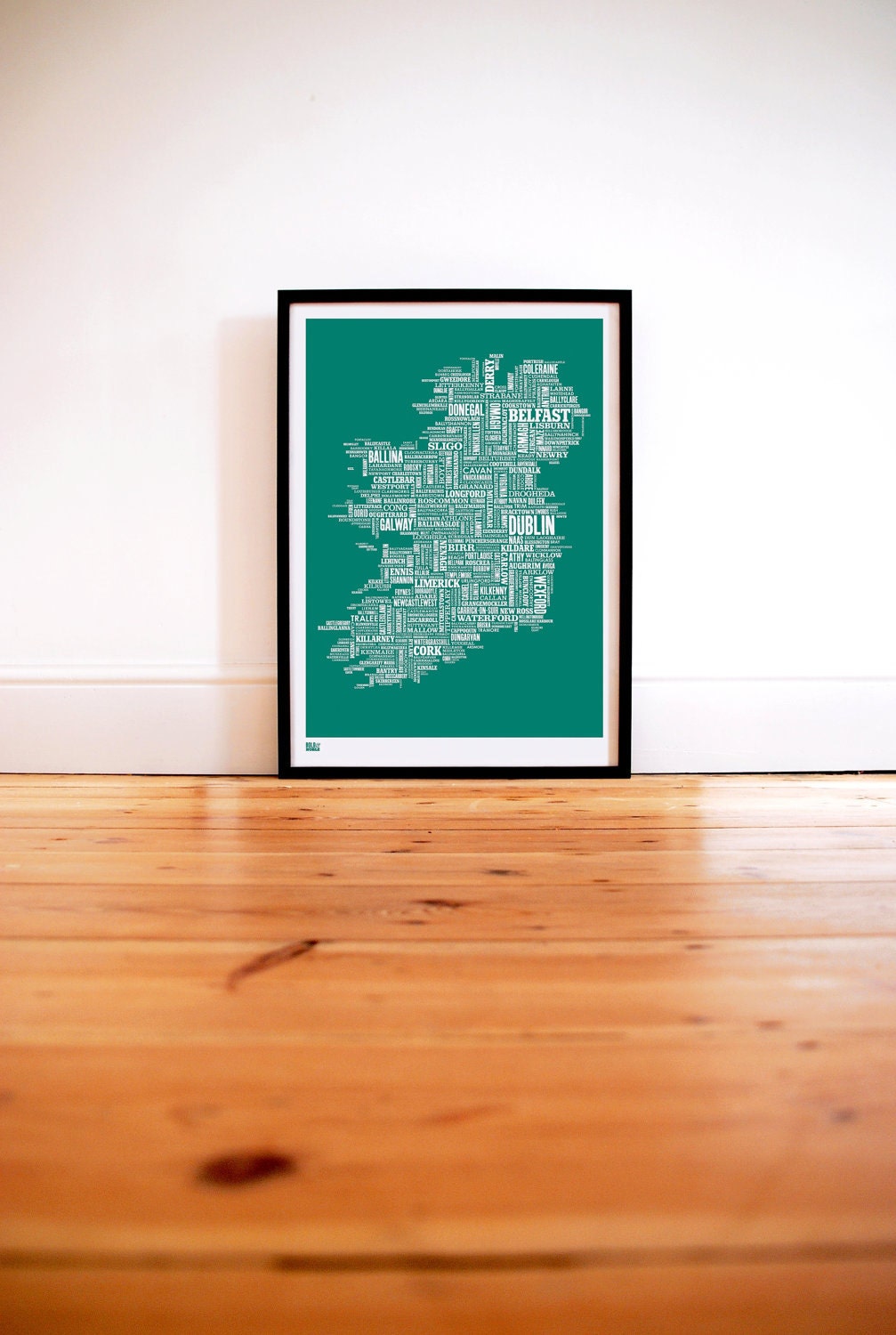 Ireland Type Map in Deep Sea Green - Decorative Screen Print