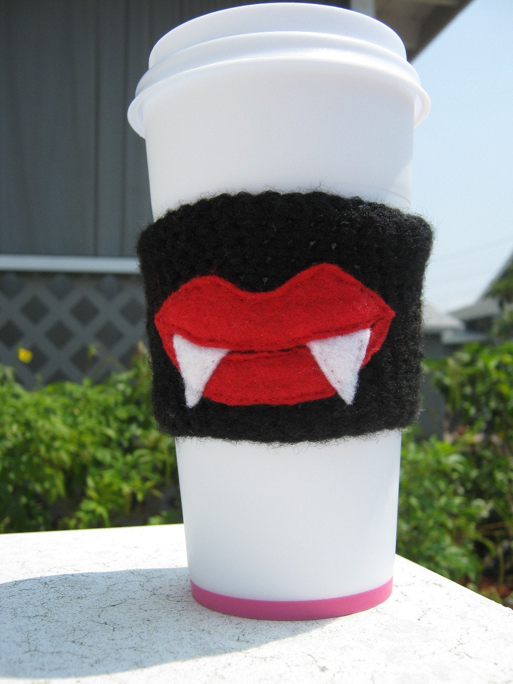 Vampire Fangs Coffee Cozy Fangtastic by PinkFrog4U on Etsy from etsy.com