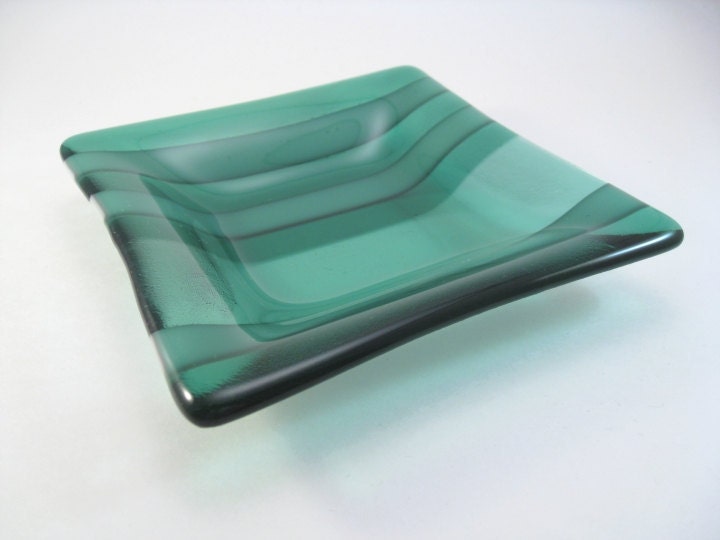 Square Fused Glass Dish - Seaside Aqua Stripes
