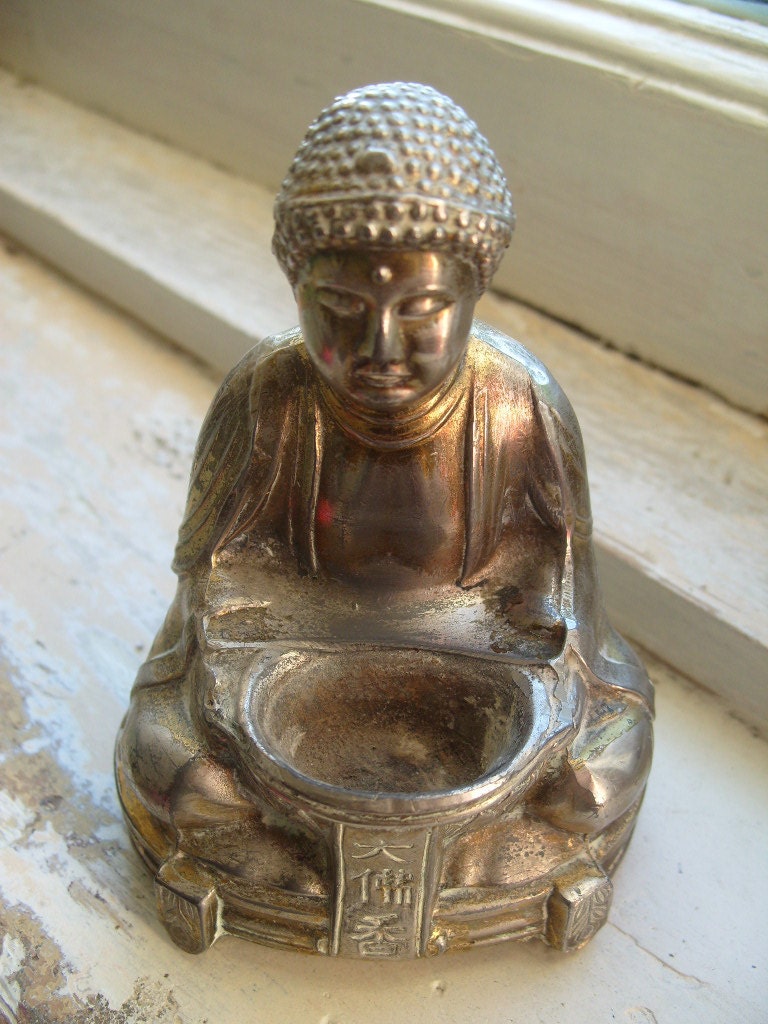 Vintage Silvertone Metal Buddha Incense Burner - Made in Japan