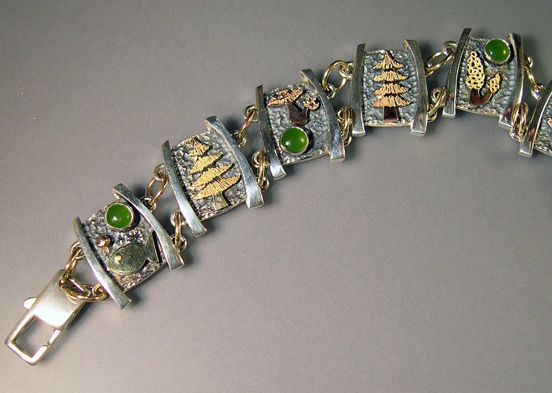 Upnorth Bracelet, 14k Gold, Sterling Silver, jade