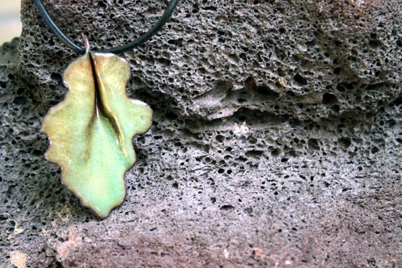 Delicate Green Enameled Leaf