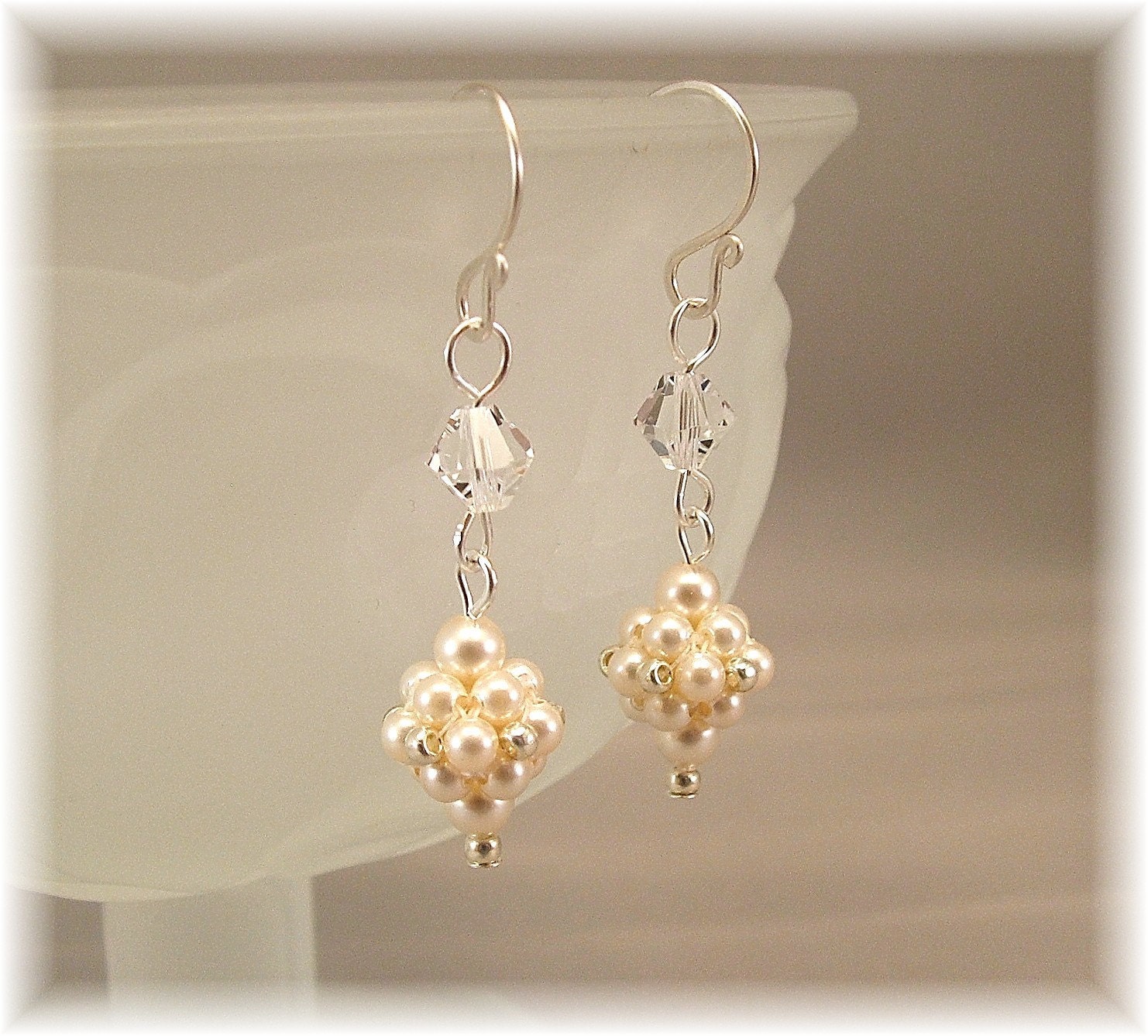 Regal Elegance Woven Drop Earrings  Ivory Pearls and by Handwired