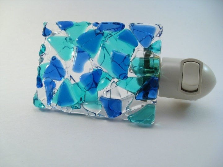 Fused Glass Night Light - Blues