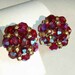 Vintage 60s Earrings Vogue Siam Red Beaded AB Crystal