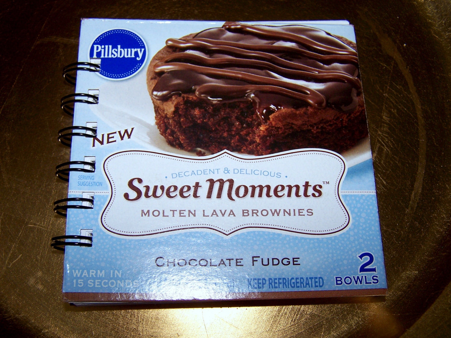Upcycled Notebook Upcycled Notepad: PILLSBURY SWEET MOMENTS Molten Lava Brownies Recycled 50 Page Notebook-Spiral Bound