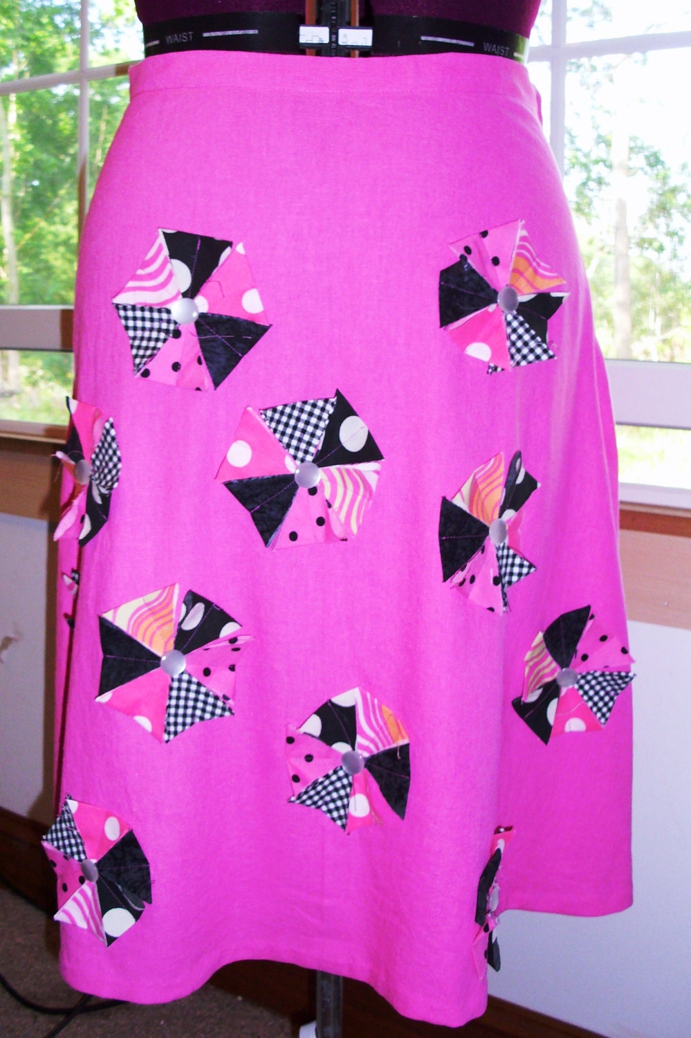 Pinwheel Fushia Linen skirt W32