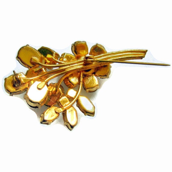 Vintage Rhinestone Flower Spray Brooch Pin