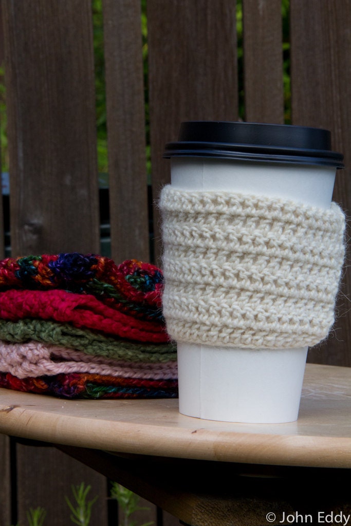 Handmade Coffee Sleeve in Cream Wool