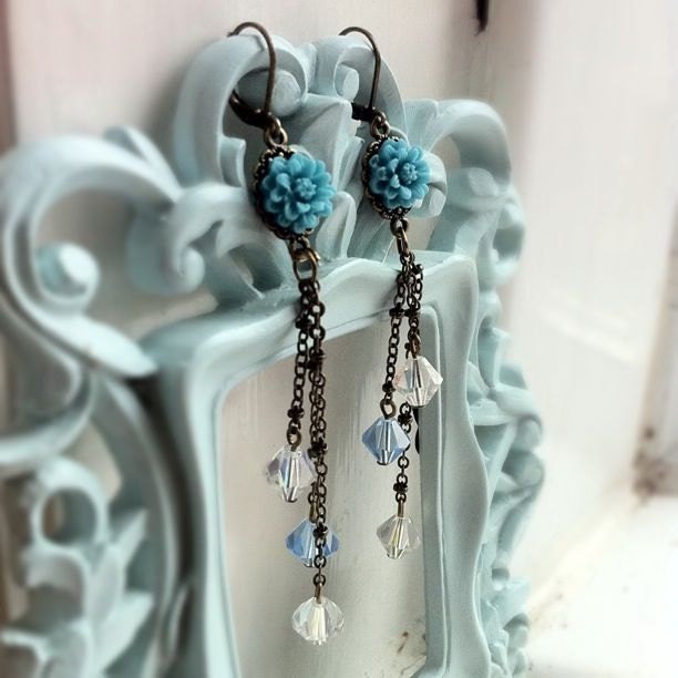 Teal and crystal drops