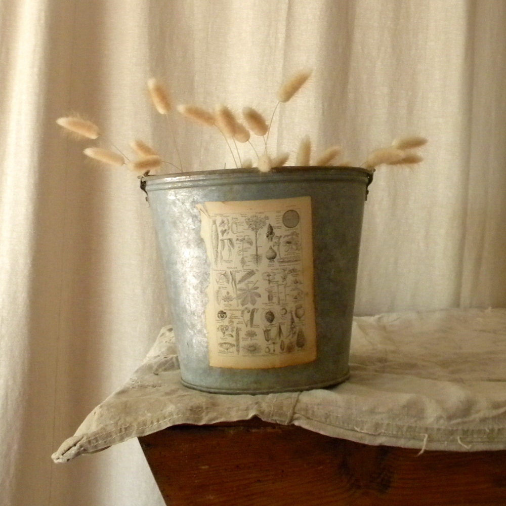 Recycled zinc pail French country decor