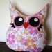 owl pillow plush, owl stuffed animal in pink and orange flowers