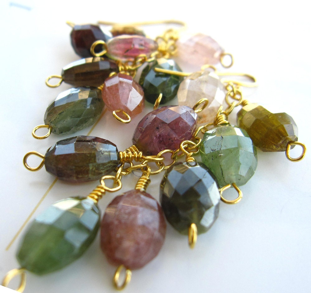 Tourmaline earrings, Rainbow Tourmaline, vermeil, chandeliers