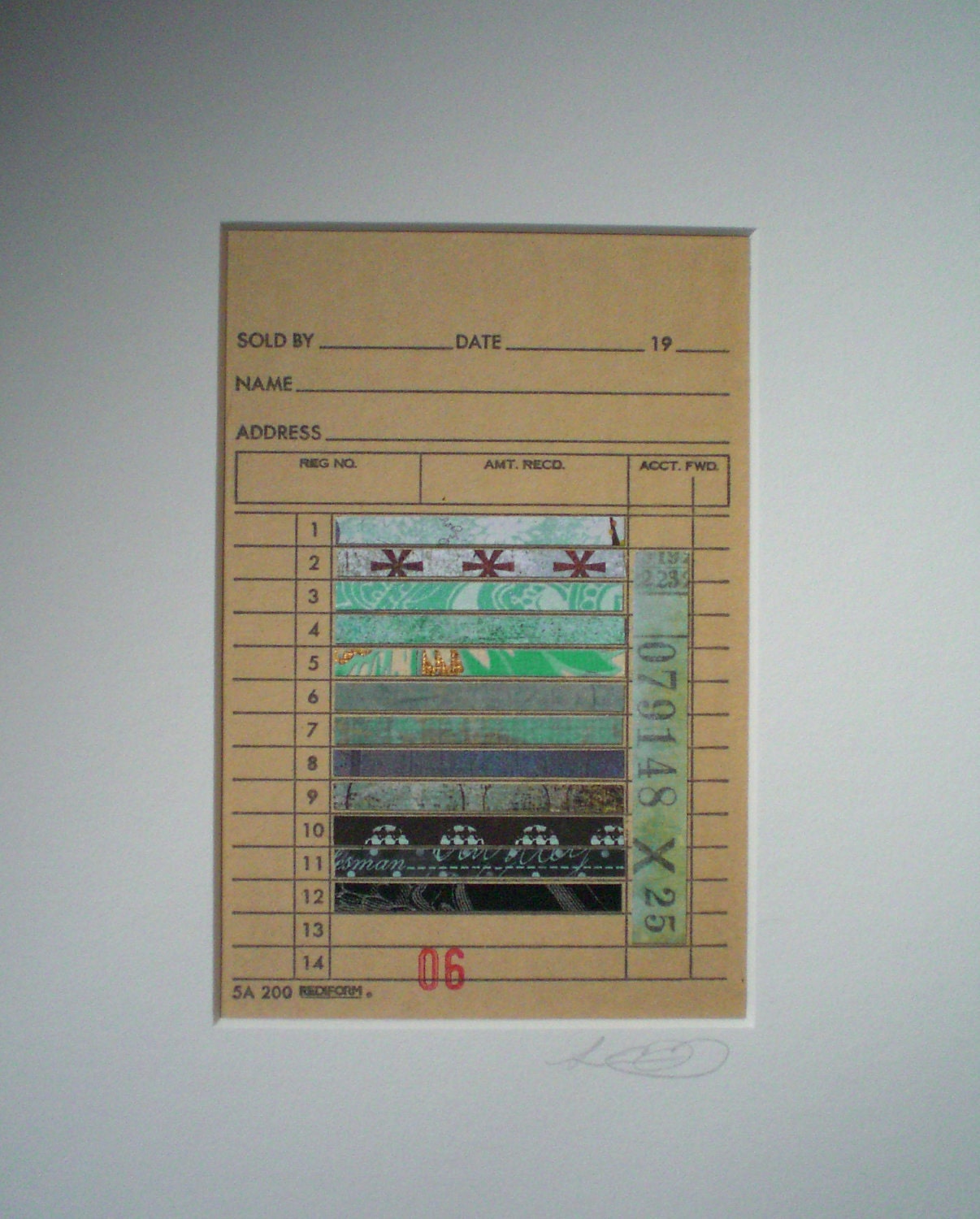 Ledger Page No 6 - Original Mixed Media Collage Art - 8x 10 Matted Ready to Frame