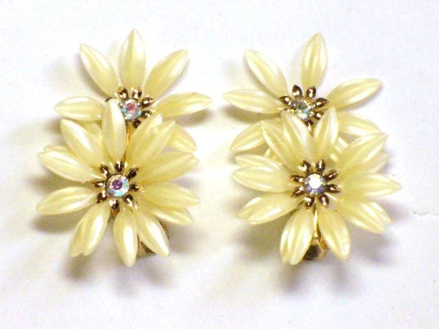 Coro Daisy Earrings with AB Crystal Centers
