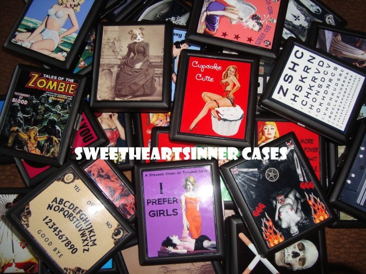 Kitsch Lowbrow SkullFace Mobster Hitman Handmade and SHS designed Black Metal Cigarette or ID or Business or ID Case Wallet