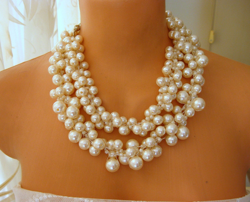 Wedding Necklaces 2 crocheted ivory pearls