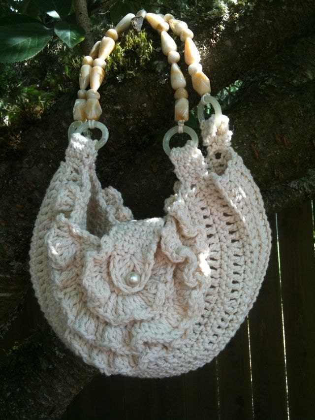 Creme Cotton Crochet Hobo Purse- The Maya