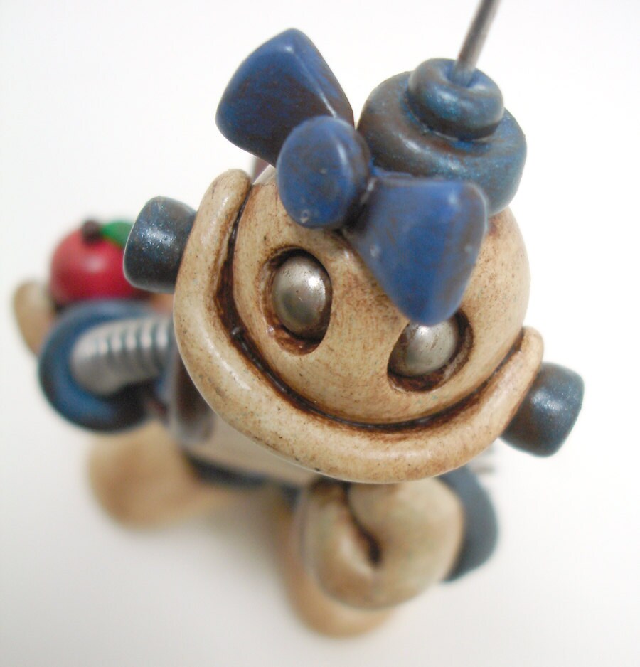 Blue Becky Back to School Girl Robot Sculpture - Clay, Wire, Paint