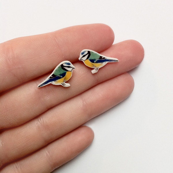Blue tit earrings