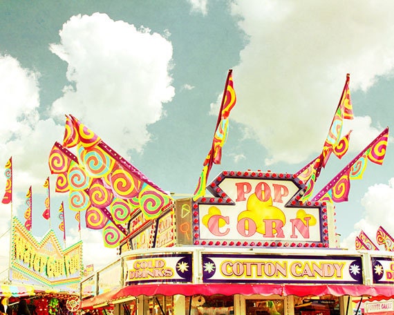 carnival print, county fair, fairground, pop corn stall, cotton candy colors, nursery decor, kids room decor, playroom artwork, photo print
