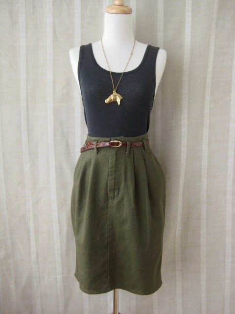 Vintage Army Green High Waisted Skirt