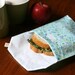 pair of reusable, lined sandwich bags in teal bubbles & plaid